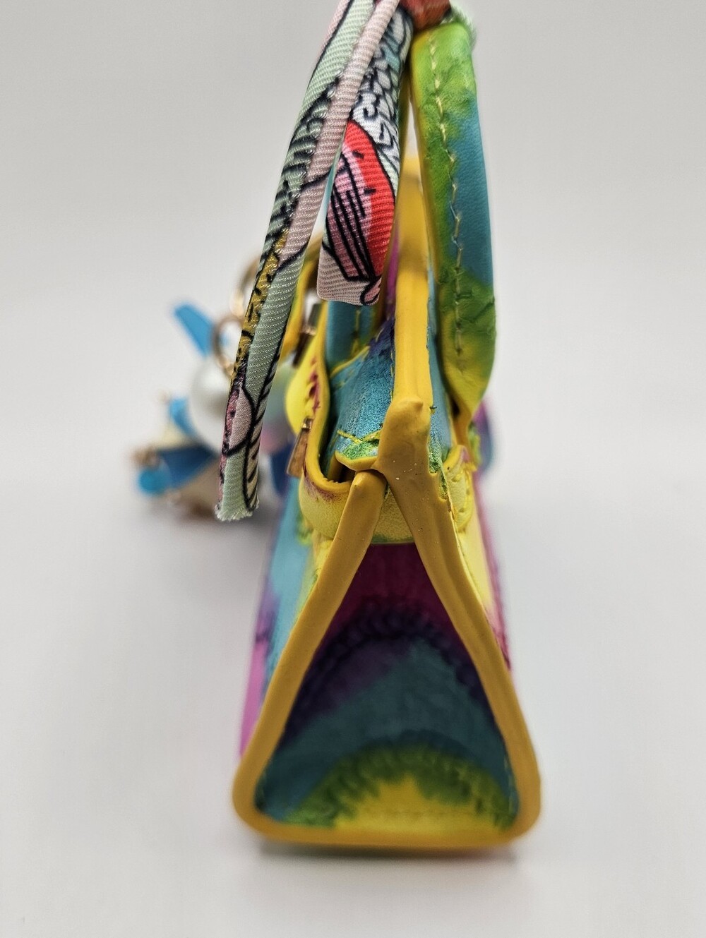 Multicolor Mini Tote Bag Charm - Vibrant Pink Blue Yellow Design - Picture 3 of 6